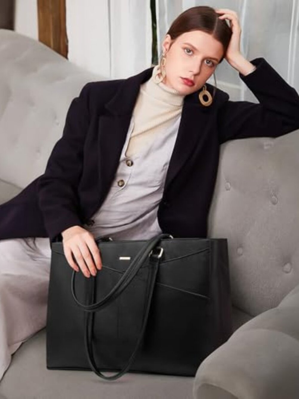 LOVEVOOK Laptop Tote Bag for Women 15.6 Inch Waterproof Leather Computer Bags